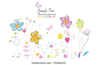 Spring time colorful cute modern doodle flowers