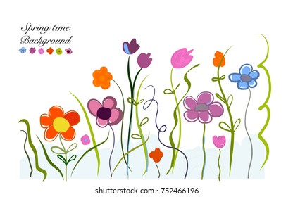 Spring time colorful cute modern doodle flowers