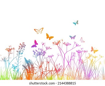 Spring time colorful doodle flowers. Abstract colorful floral vector background