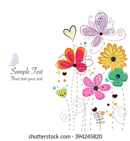  Spring Time Colorful Doodle Flowers. Abstract Colorful Floral Vector Background