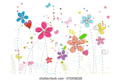 Spring time colorful doodle flowers