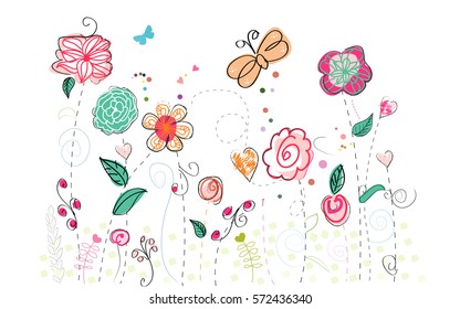 Spring time colorful doodle flowers