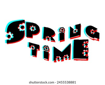 'Spring Time' in colorful format decorated with daisies.