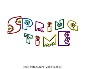 'Spring Time' in colorful format decorated with daisies.