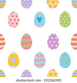 Spring time cute vector easter pattern made of eggs, hearts and willow twig or verba,rowan branch