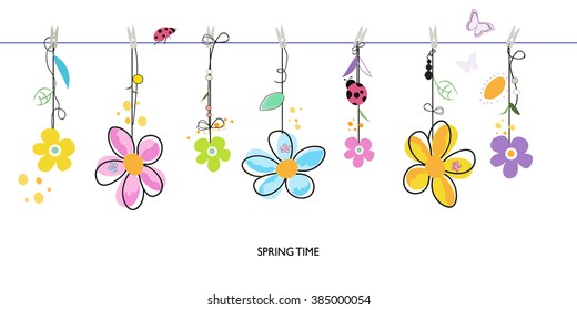 Spring time decorative floral abstract border background vector