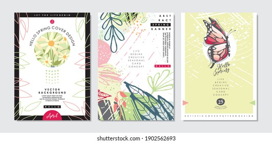 Spring time design template perfect for poster, card, invitation, flyer, cover, banner, placard, brochure or document. Abstract artistic vector patterns and layouts with floral elements and flowers.