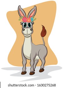 Spring time donkey character with flowers crown