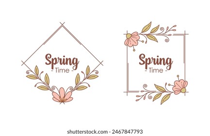 Spring Time Doodle Floral Frames with Fresh Flower Vintage Concept Vector
