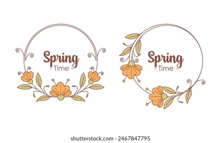 Spring Time Doodle Floral Frames with Fresh Flower Vintage Concept Vector