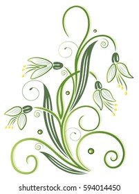Spring time flowers, colorful snowdrops with swirls