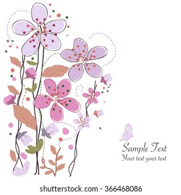 Spring time flowers, plum blossom vector illustration greeting card