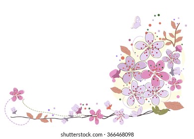 Spring time flowers, Plum blossom vector illustration border design background