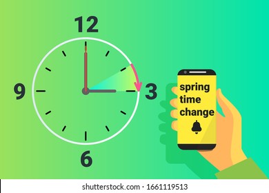 Spring Time forward. Summer clock change. Daylight saving time. Vector illustration