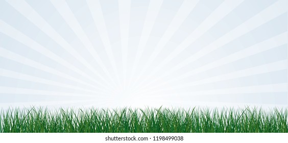 Spring time. Fresh green lawn. Summer grass border Sky view soccer, golf border on green football eco grass field. Vector background banner. Sport EK, WK finale or school, sports game. 