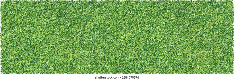 Spring time. Fresh green lawn. Summer bio grass border. Top view. Soccer, golf or rugby football grass field. Vector background banner. Template play model. World sport finale or school, sports