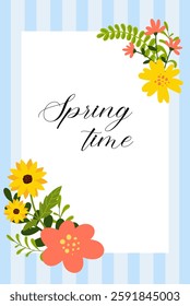 Spring time greeting card. Flowers vector illustrations. 