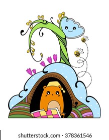 Spring time hand drawn colorful doodle vector illustration