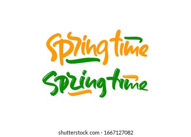 Spring Time hand drawn lettering text. Vector illustration