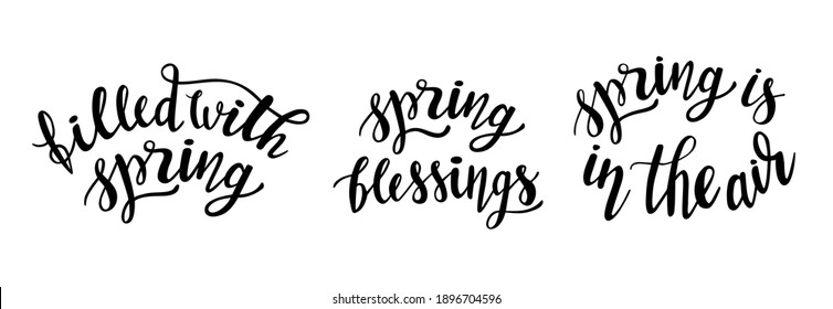 Spring Time hand drawn lettering set of 3. Vector phrases elements for cards, banners, posters, mug, scrapbooking, pillow case, phone cases and clothes design. Filled with spring, spring time.