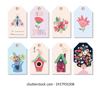 Spring time hang tags, labels collection with seasonal elements