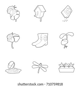 Spring time icons set. Outline set of 9 spring time vector icons for web isolated on white background