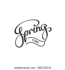 Spring time inscription design. Vector isolated elements. Calligraphic lettering
