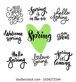 Spring time lettering greeting cards set. Special spring sale typography poster in gold black and white colors. Vector illustration.