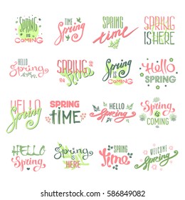 Spring time lettering text for greeting card special spring typography and art hand drawn nature greeting phrase vintage graphic vector illustration