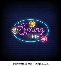 Spring Time Neon Signs Style Text Vector