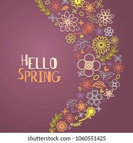 Spring Time with Ornament Flowers Spreading and Purple Background