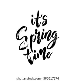 It is Spring time postcard. Seasonal lettering. Ink illustration. Modern brush calligraphy. Brush calligraphy lettering on white. Vector illustration stock vector.