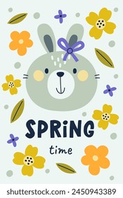 Spring Time Rabbit Poster Vector Illustration
