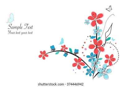 Spring time red flowers vector illustration border design background