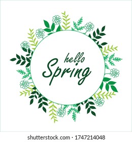 It's Spring time. Season flowers and leaves on tree branches.Spring green card design with text. greeting card, print, poster, t-shirt. Vector Illustration
