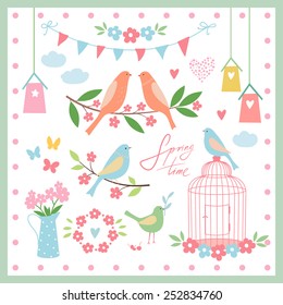 Spring time. Set of design elements for spring.Vector illustration.