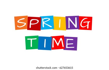 spring time, text in colorful rotated squares