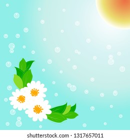 Spring time vector background with leaves and cute flowers