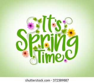 Spring Time Vector Design with 3D Realistic Fresh Plants and Flowers Elements for Spring Season. Vector Illustration
