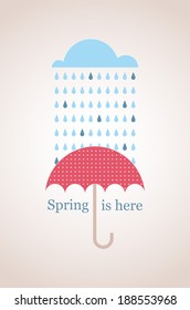 Spring time. Vintage card with cloud and umbrella 