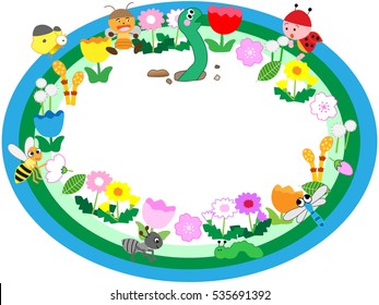 A spring title frame. Insects of the field of flowers.