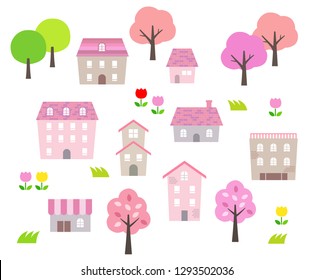 Spring Townscape illustration set
