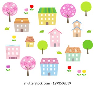Spring Townscape illustration set
