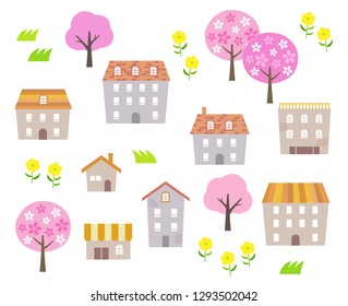 Spring Townscape illustration set