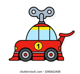 Spring toy racing car with wind up key for children or to depict eco friendly transportation - vector illustration