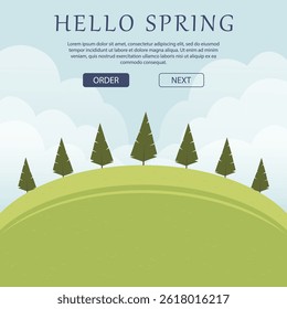 Spring travel advertising background. Summer landscape of nature, dandelion spring field banner