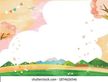 Spring Travel Poster Background Illustration, Cherry Blossom Falling