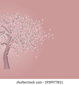 Spring tree background, vector illustration. Nature background, seasonal greeting card