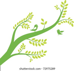spring tree with birds. Vector illustration