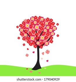 Spring tree blooming pink flowers